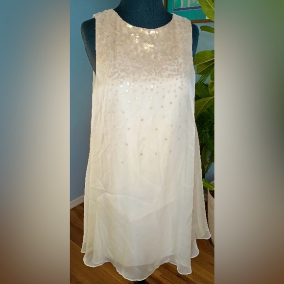 Ted Baker London Just For You Hasse Chiffon Over Gold Sequined A-line Mini Dress - Picture 4 of 9